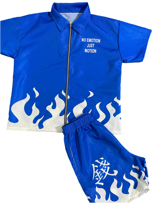 Blue flame zip jacket and shorts