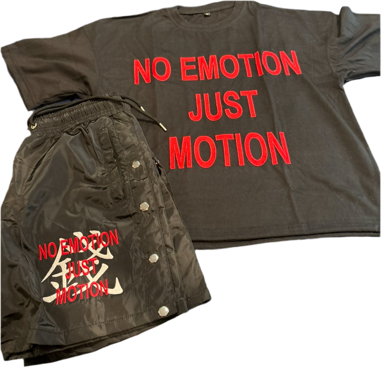 All black and red shirt and short sets