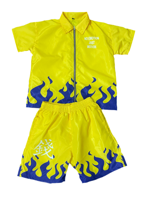 Yellow flame zip jacket and shorts