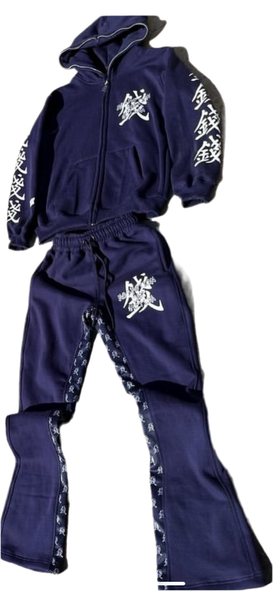 Navy blue jacket and stack pants sets